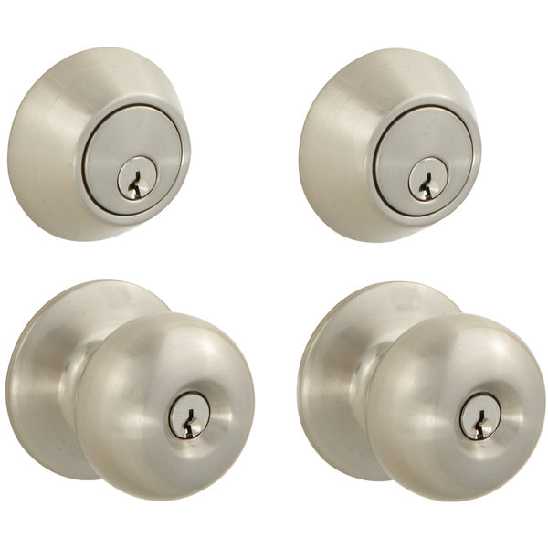 Steel Pro Brushed Nickel Deadbolt and Door Knob Combo