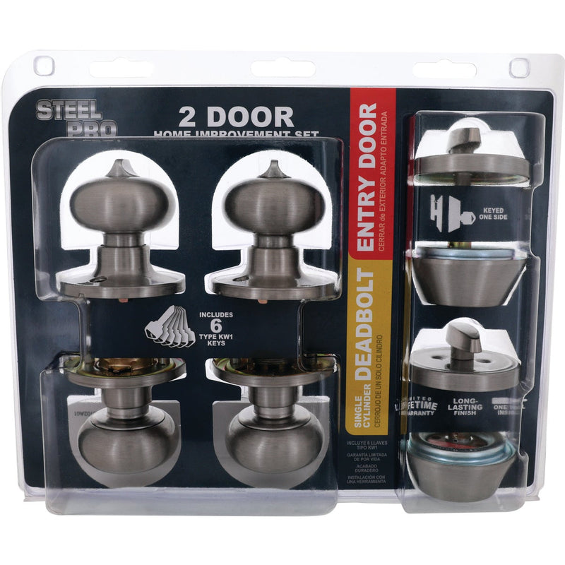 Steel Pro Brushed Nickel Deadbolt and Door Knob Combo