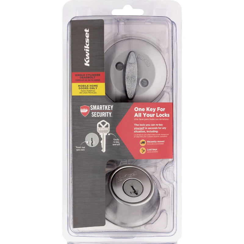 Kwikset 660 Mobile Home Single Cylinder Deadbolt with SmartKey, Satin Chrome