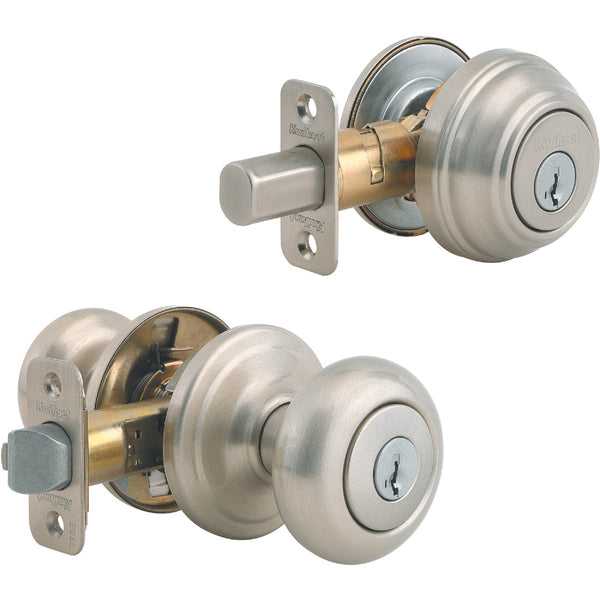 Kwikset Signature Series Juno Satin Nickel Deadbolt and Door Knob Combo