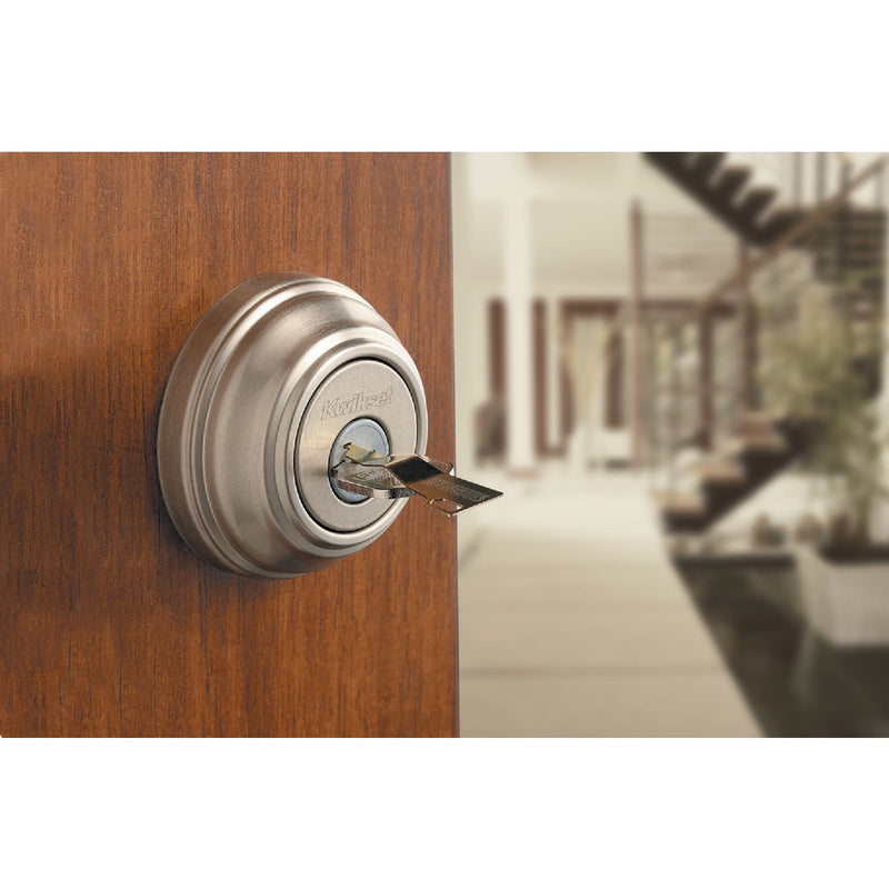 Kwikset Signature Series Juno Satin Nickel Deadbolt and Door Knob Combo