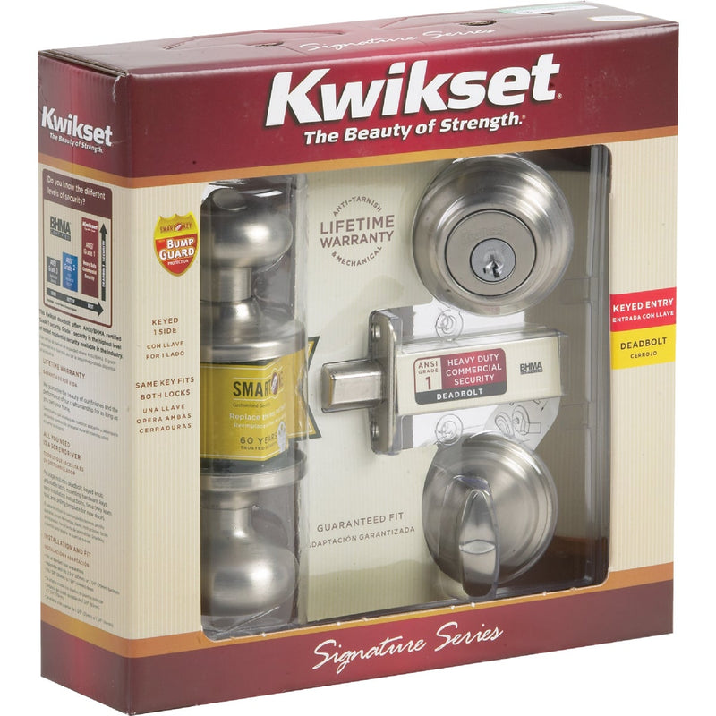 Kwikset Signature Series Juno Satin Nickel Deadbolt and Door Knob Combo