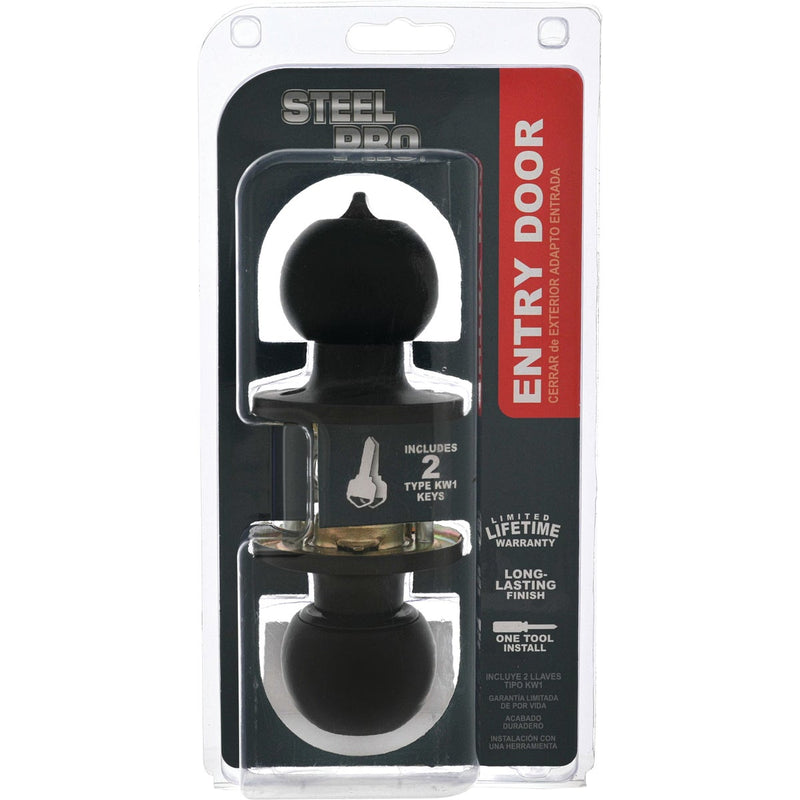 Steel Pro Matte Black Ball Entry Knob