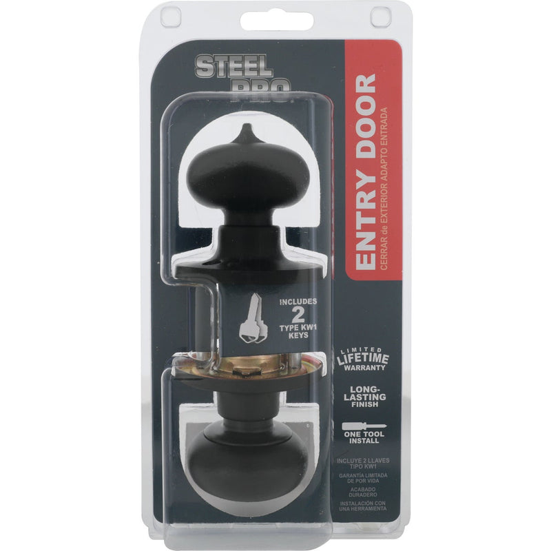 Steel Pro Matte Black Half Round Entry Knob