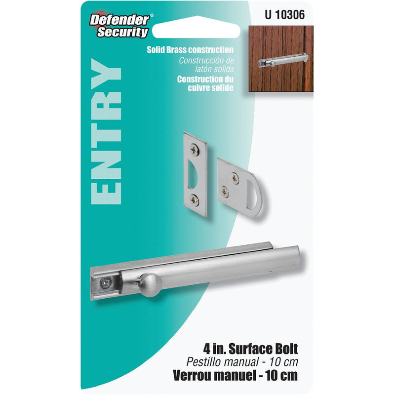 Defender Security 4 In. Satin Nickel Surface Bolt