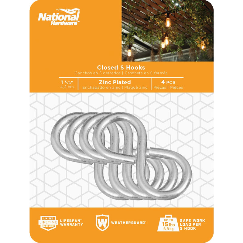 National 1-5/8 In. Zinc Light Closed S Hook (4 Ct.)