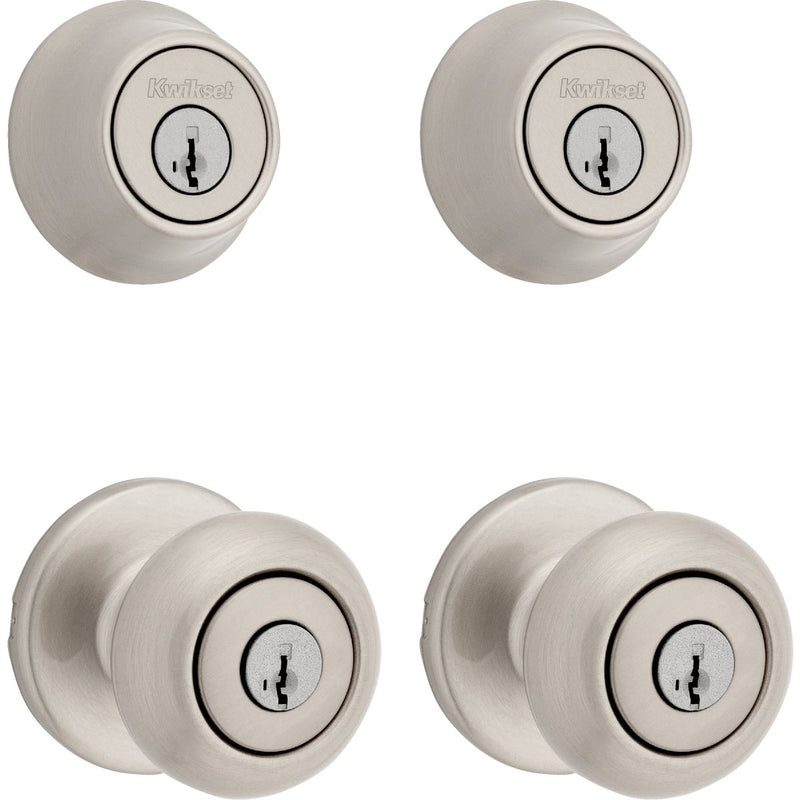 Kwikset Cove Satin Nickel Deadbolt and Door Knob Combo With SmartKey