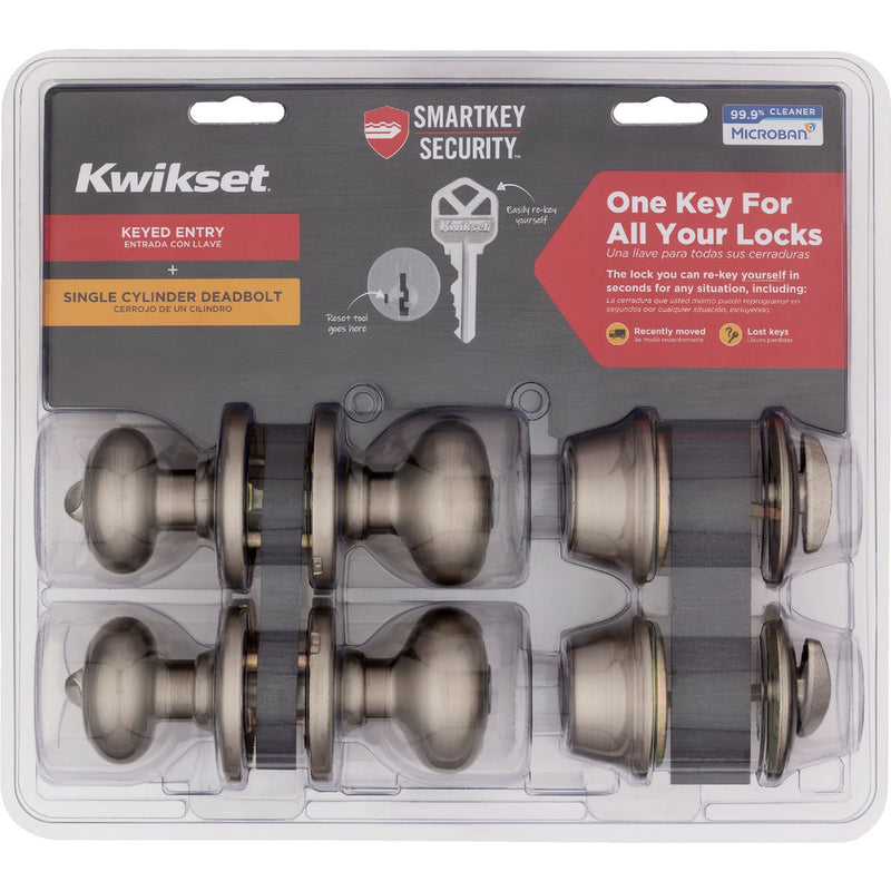 Kwikset Cove Satin Nickel Deadbolt and Door Knob Combo With SmartKey