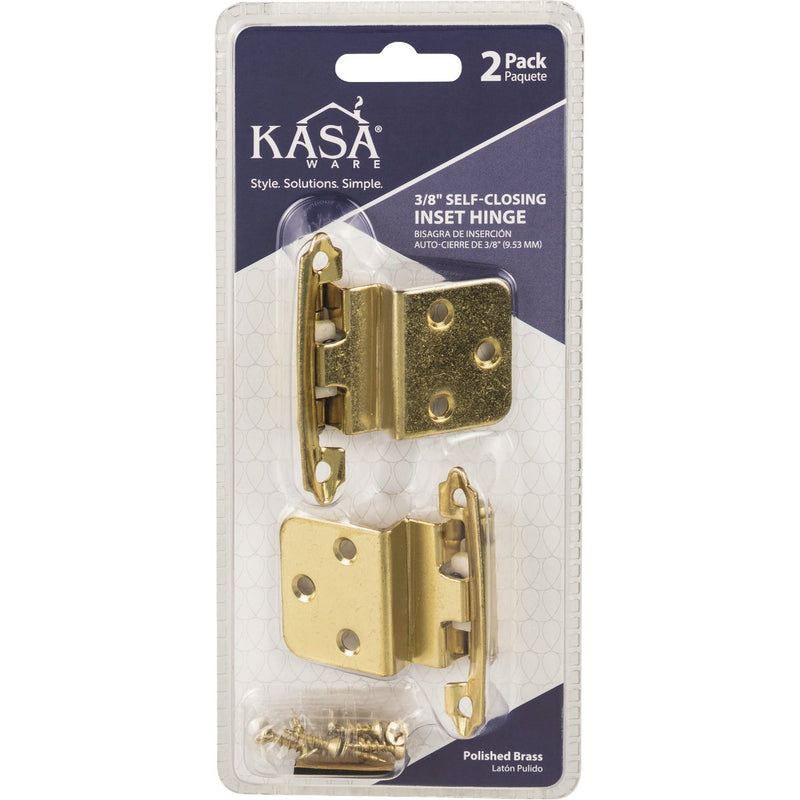 KasaWare 3/8 In. Polished Brass Self-Closing Inset Hinge (2-Pack)