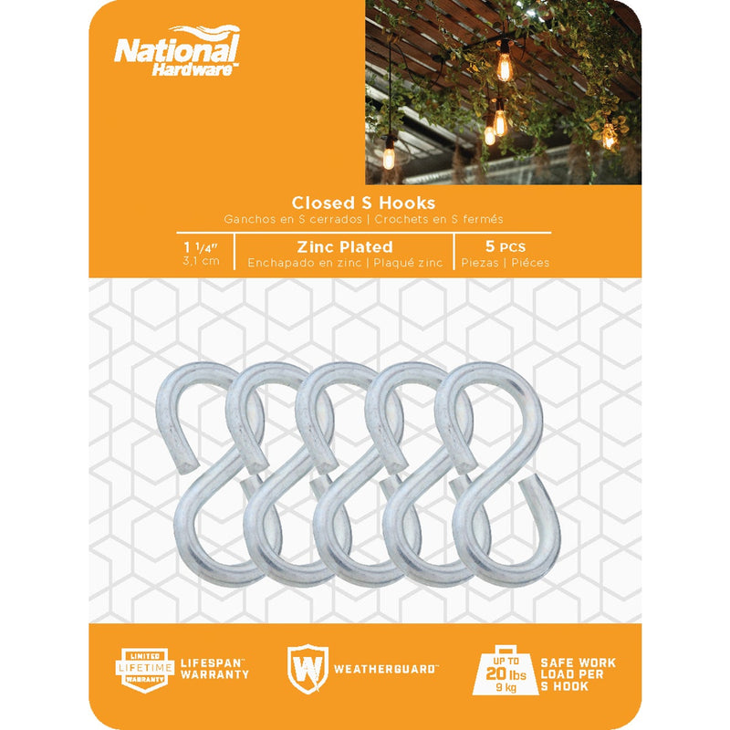 National 1-1/4 In. Zinc Light Closed S Hook (5 Ct.)