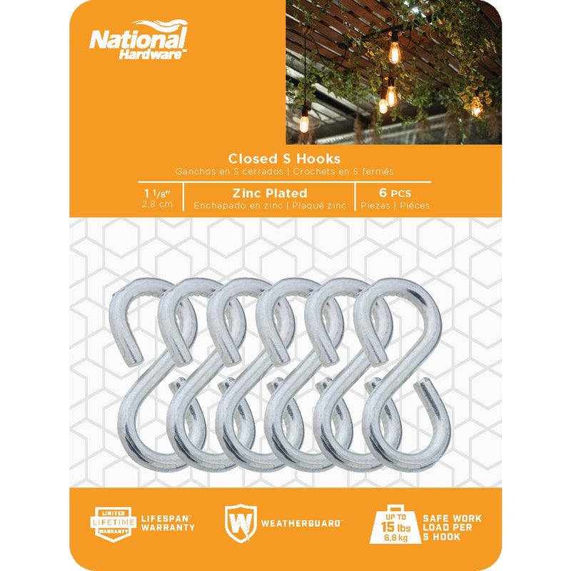 National 1-1/8 In. Zinc Light Closed S Hook (6 Ct.)