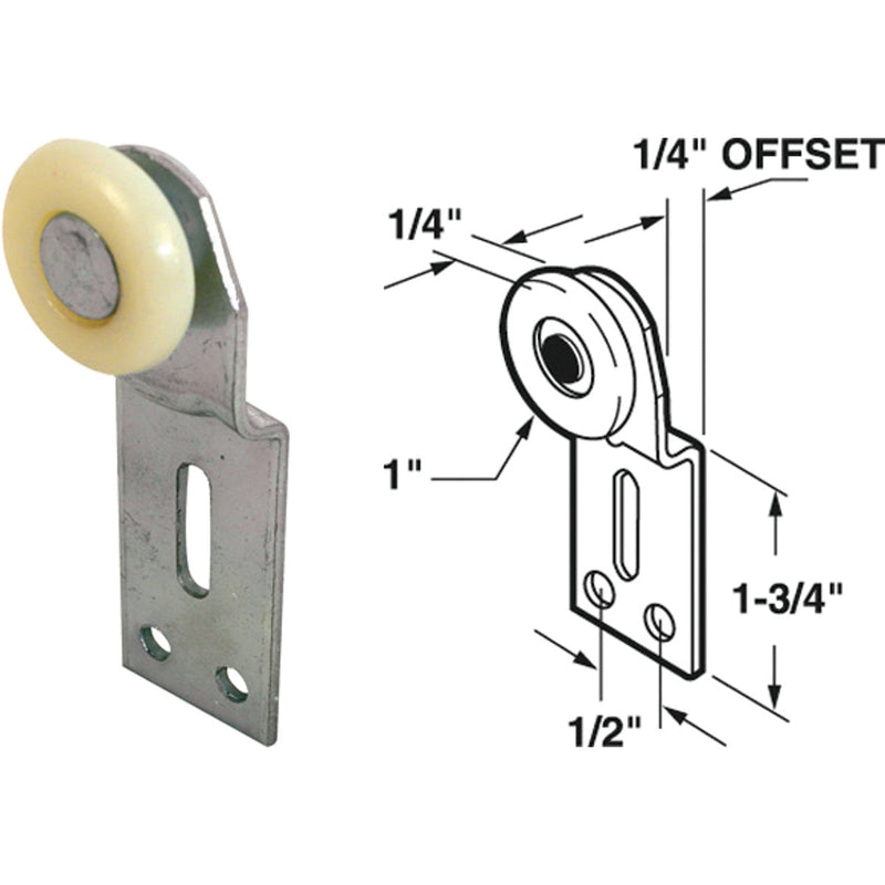 Prime-Line 1/4 In. Offset Adjustable 1/2 In. W. Single Wheel Bypass Door Roller (2-Count)