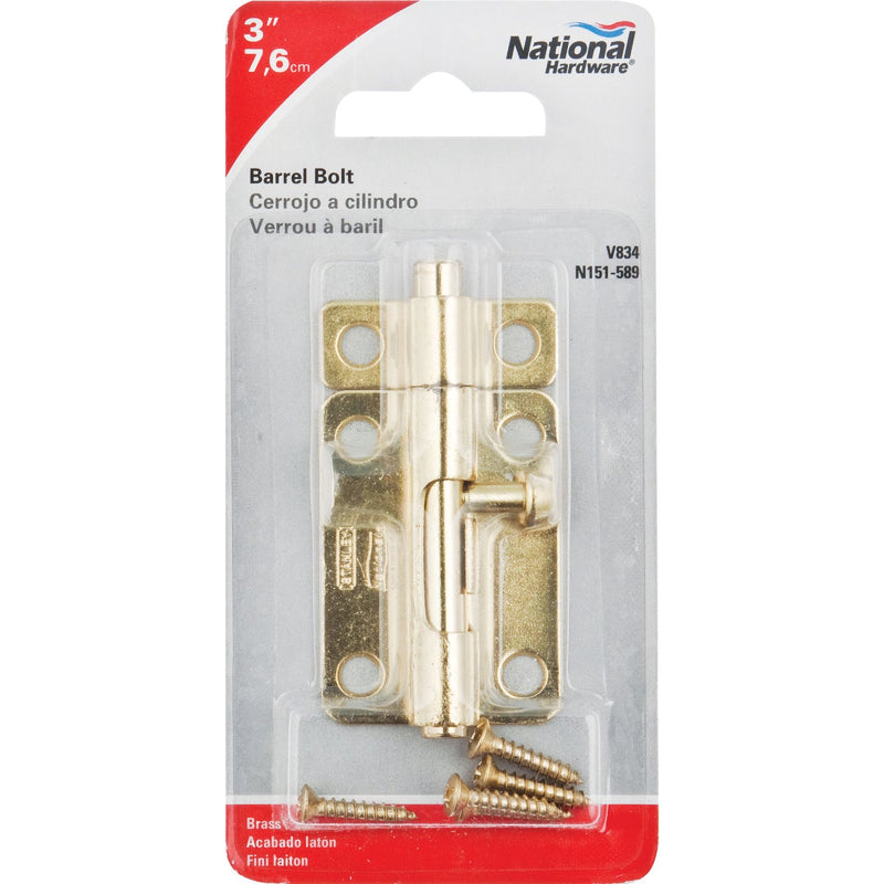 National 3 In. Brass Steel Door Barrel Bolt