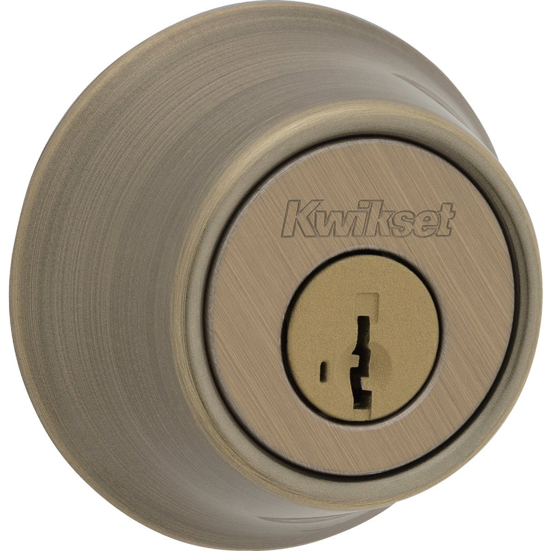 Kwikset 665 Double Cylinder Adjustable Latch Deadbolt with SmartKey, Antique Brass