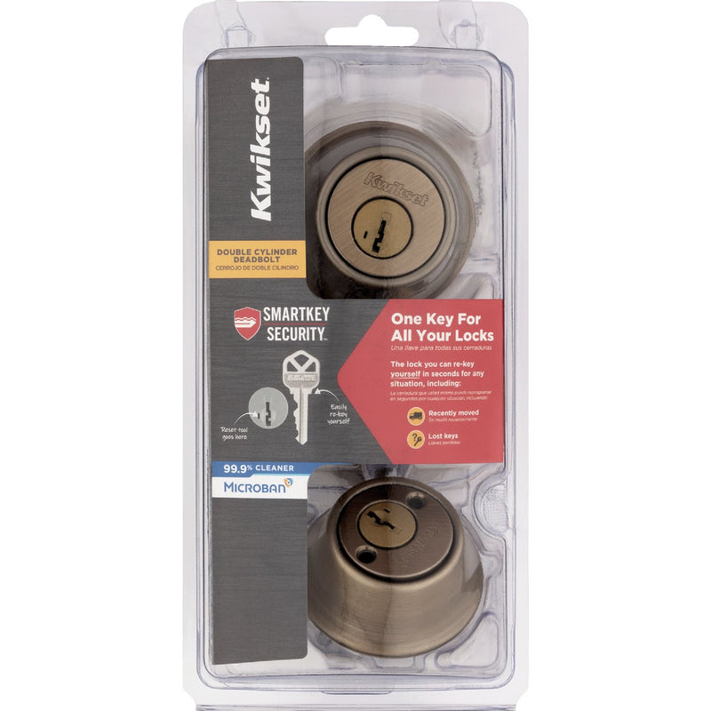 Kwikset 665 Double Cylinder Adjustable Latch Deadbolt with SmartKey, Antique Brass