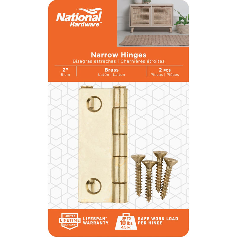 National 2 In. Brass Loose-Pin Narrow Hinge (2-Pack)