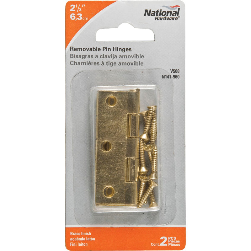 National 2-1/2 In. Brass Loose-Pin Narrow Hinge (2-Pack)