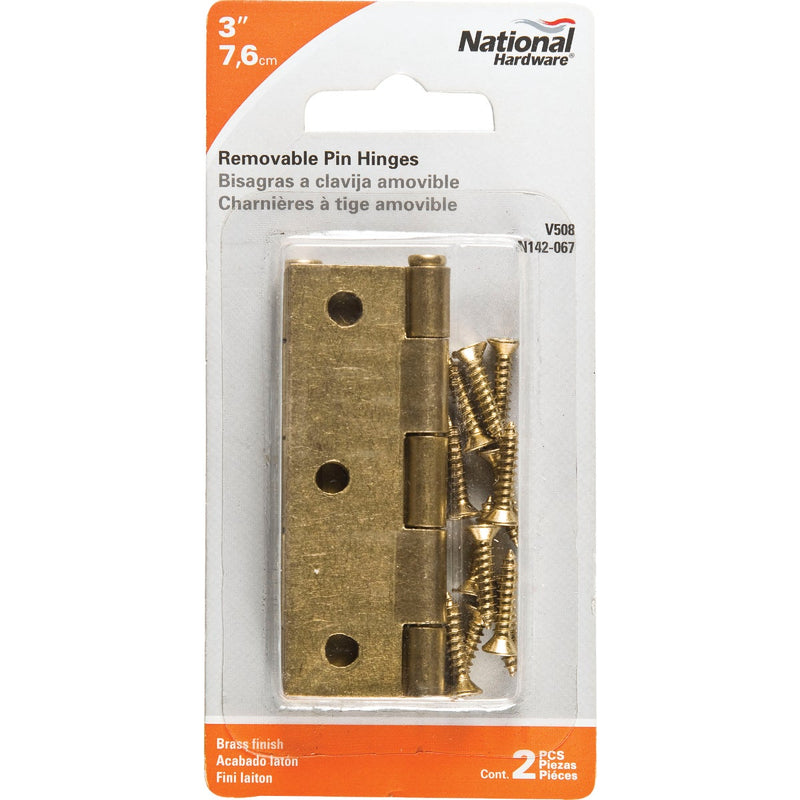National 3 In. Brass Loose-Pin Narrow Hinge (2-Pack)
