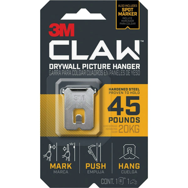 3M Claw Drywall Picture Hanger with Temporary Spot Marker, Holds 45 Lb., 1 Hanger, 1 Marker
