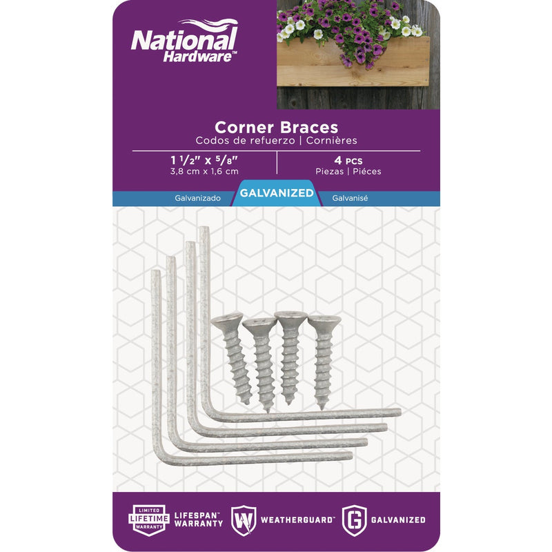 National Catalog V115 1-1/2 In. x 5/8 In. Galvanized Steel Corner Brace (4-Count)