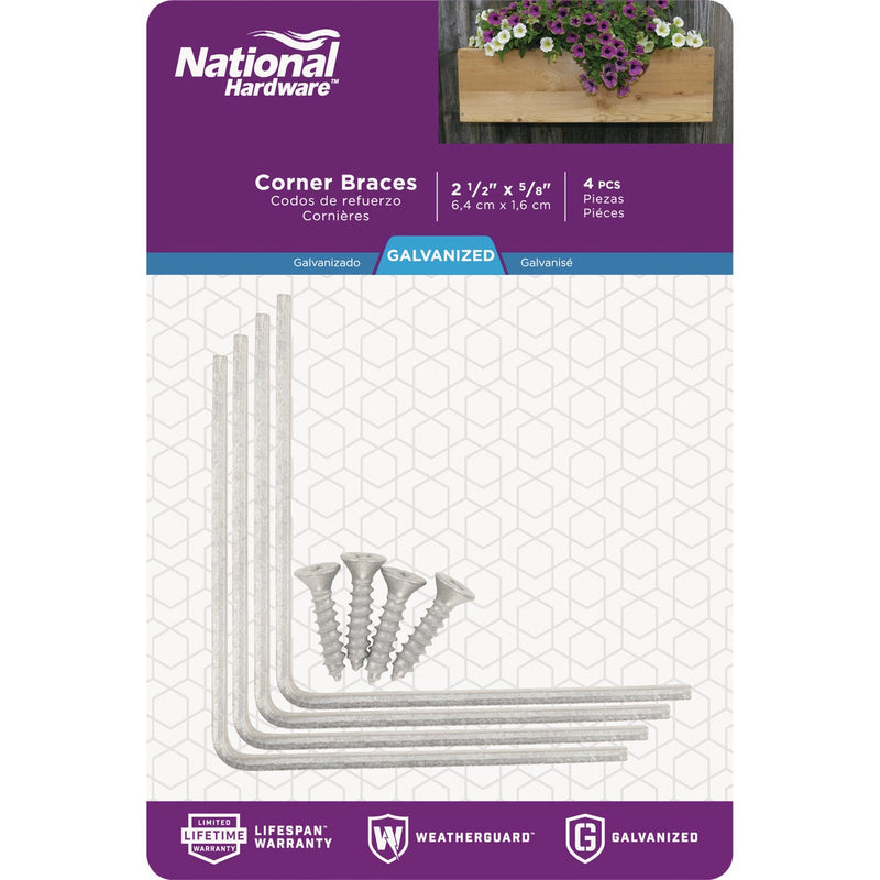 National Catalog V115 2-1/2 In. x 5/8 In. Galvanized Steel Corner Brace (4-Count)