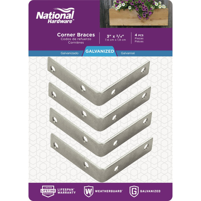 National Catalog V115 3 In. x 3/4 In. Galvanized Steel Corner Brace (4-Count)