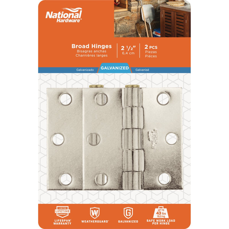 National 2-1/2 In. Galvanized Removable Pin Broad Hinge