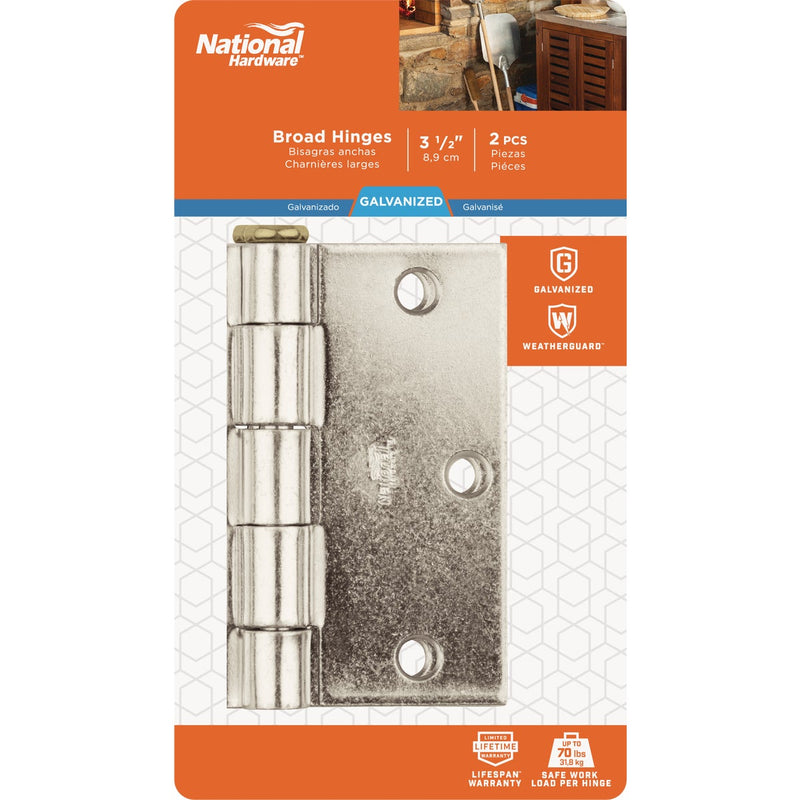 National 3-1/2 In. Square Galvanized Steel Broad Door Hinge (2-Pack)