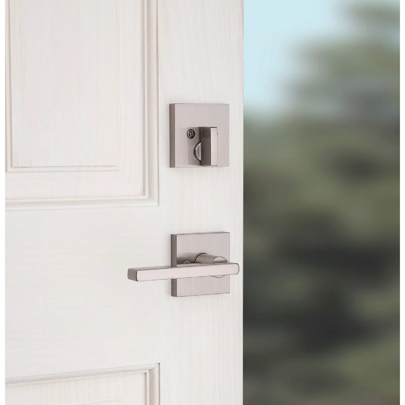 Kwikset Signature Series San Clemente Satin Nickel Entry Door Handleset with Smartkey & Halifax Lever