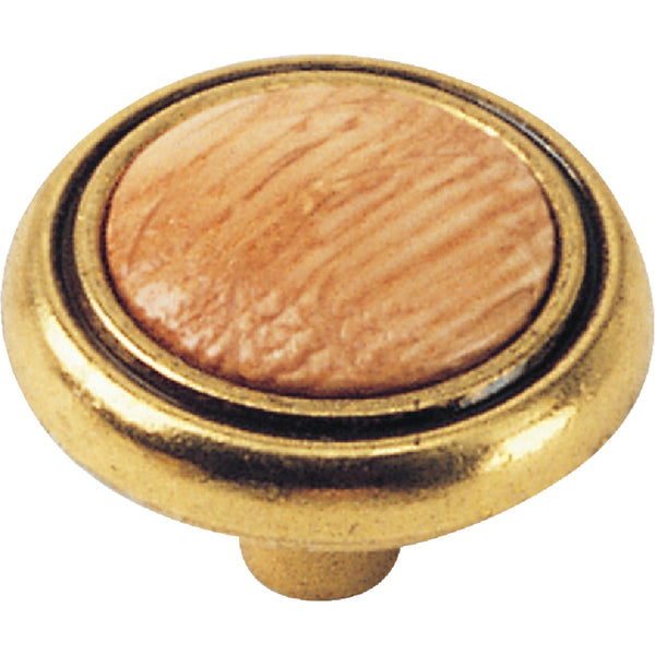 Laurey First Family Round 1-1/4 In. Dia. Oak & Light Brass Accent Cabinet Knob