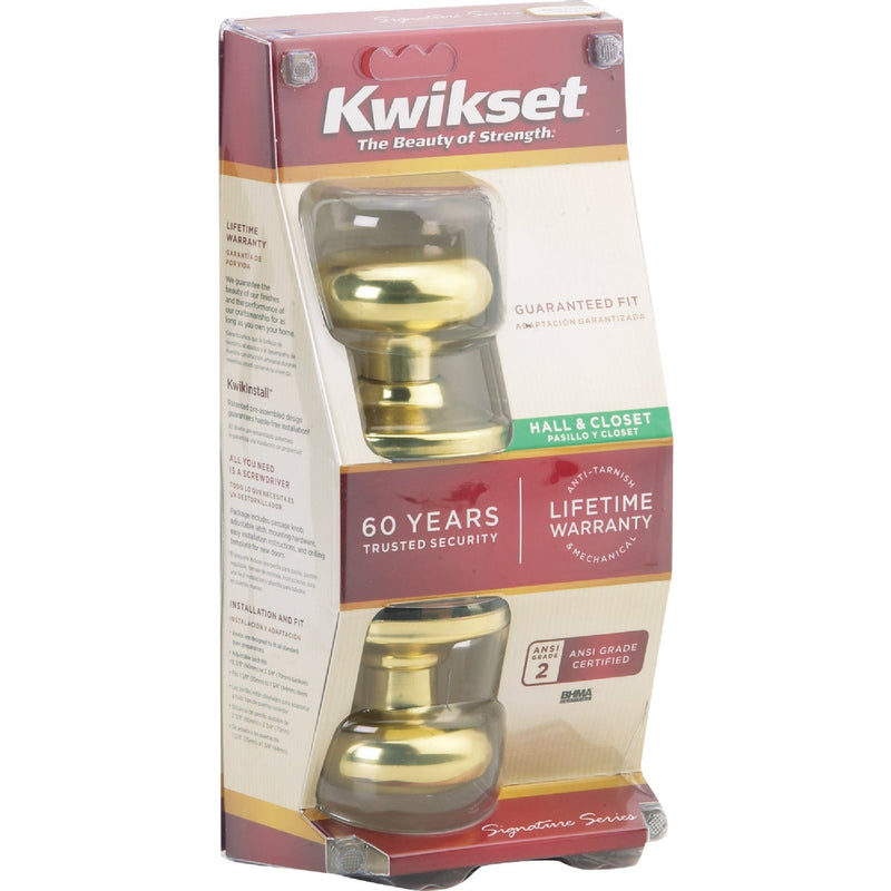 Kwikset Signature Series Polished Brass Hall & Closet Door Knob