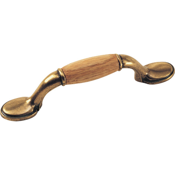Laurey First Family 3 In. Center-To-Center Oak & Brass Cabinet Drawer Pull