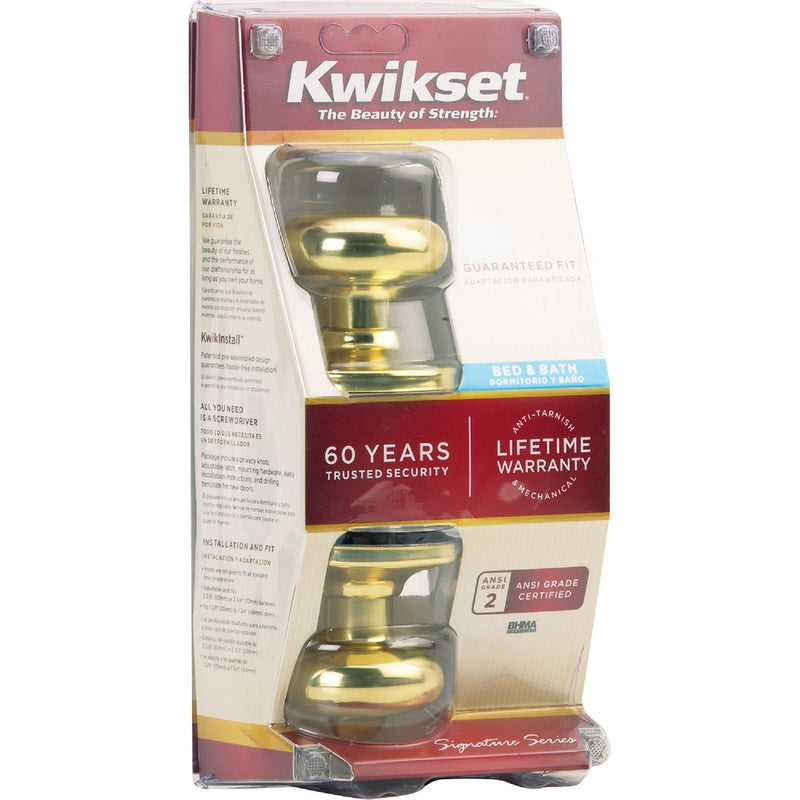 Kwikset Signature Series Polished Brass Bed & Bath Door Knob