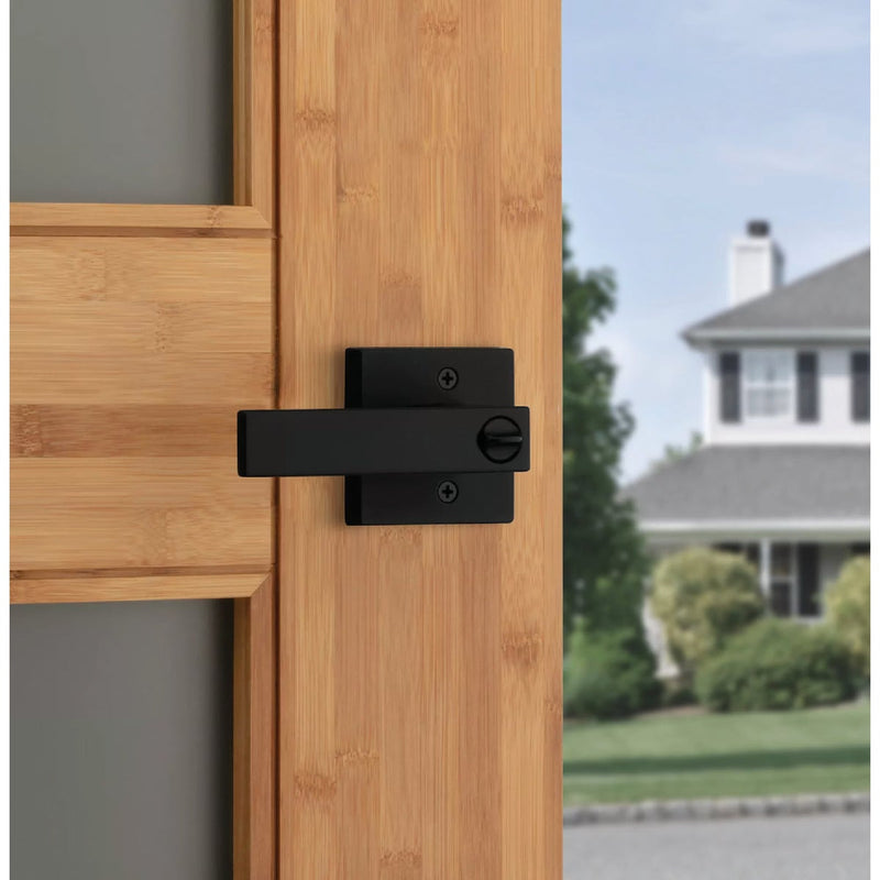 Kwikset Singapore Square Keyed Entry Lever SmartKey, Matte Black