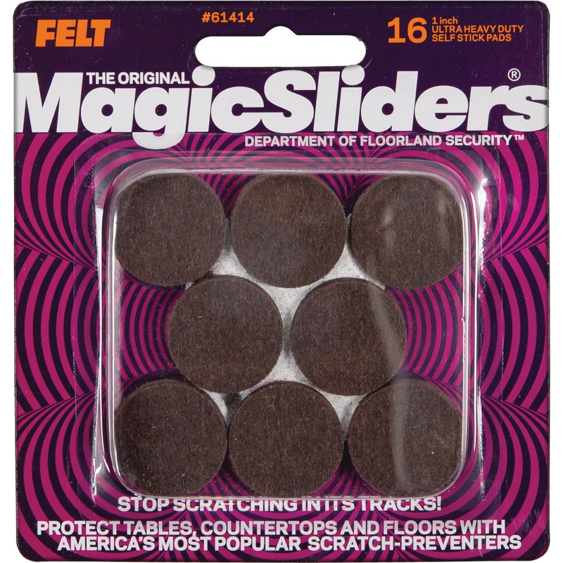 Magic Sliders 1 In. Round Brown Ultra Heavy Duty Self-Stick Pad (16-Pack)