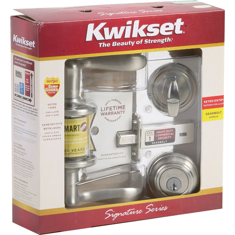 Kwikset Signature Series Satin Nickel Deadbolt and Lever Combo with Smartkey