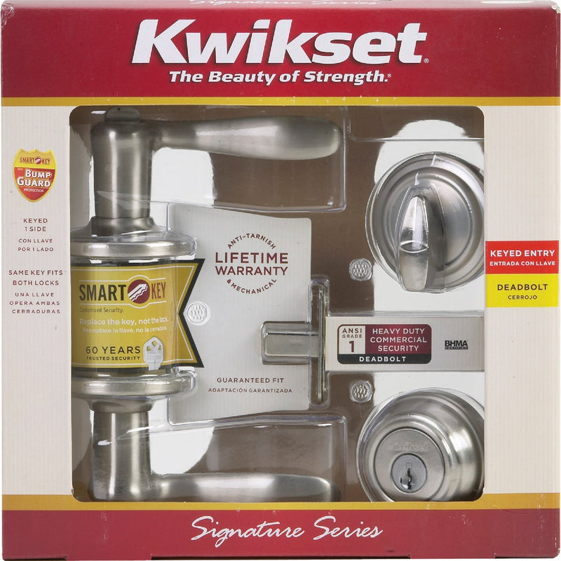 Kwikset Signature Series Satin Nickel Deadbolt and Lever Combo with Smartkey