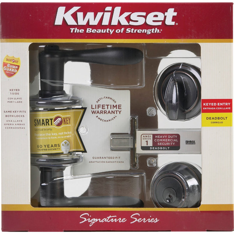 Kwikset Signature Series Venetian Bronze Deadbolt and Lever Combo with Smartkey