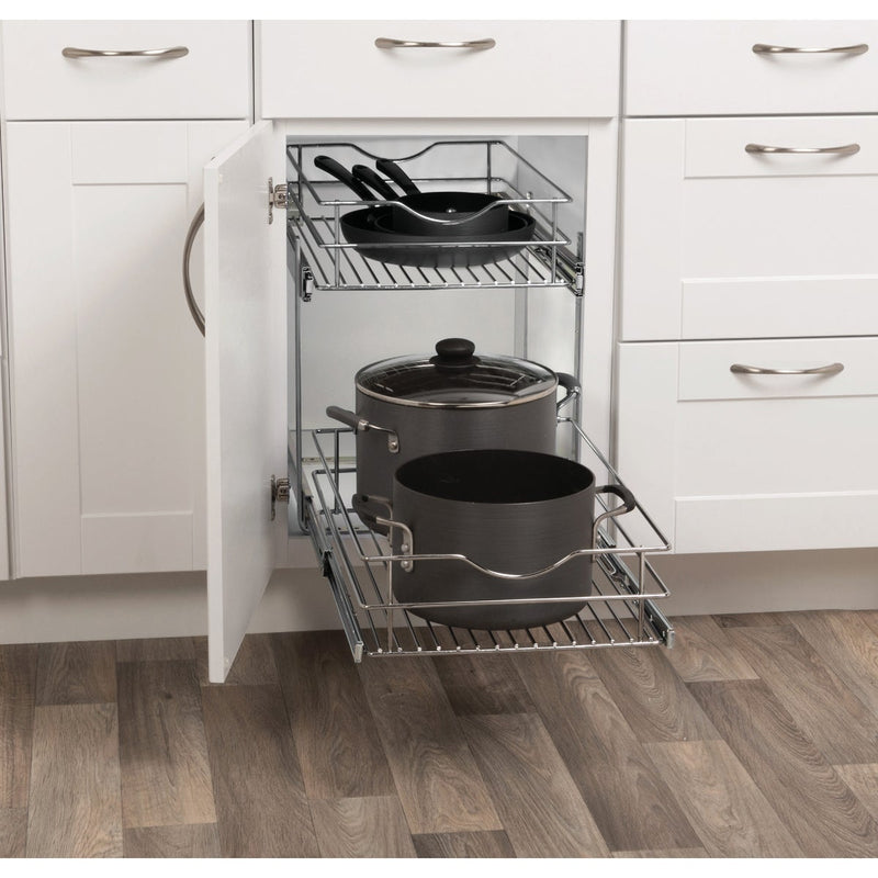 Knape & Vogt Real Solutions 14 In. Double Tier Slide Out Multi-Use Basket Cabinet Organizer