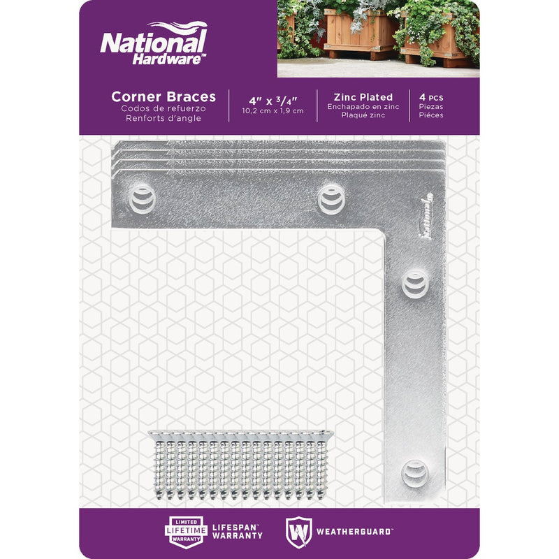 National Catalog 117 4 In. x 3/4 In. Zinc Flat Corner Iron (4-Count)