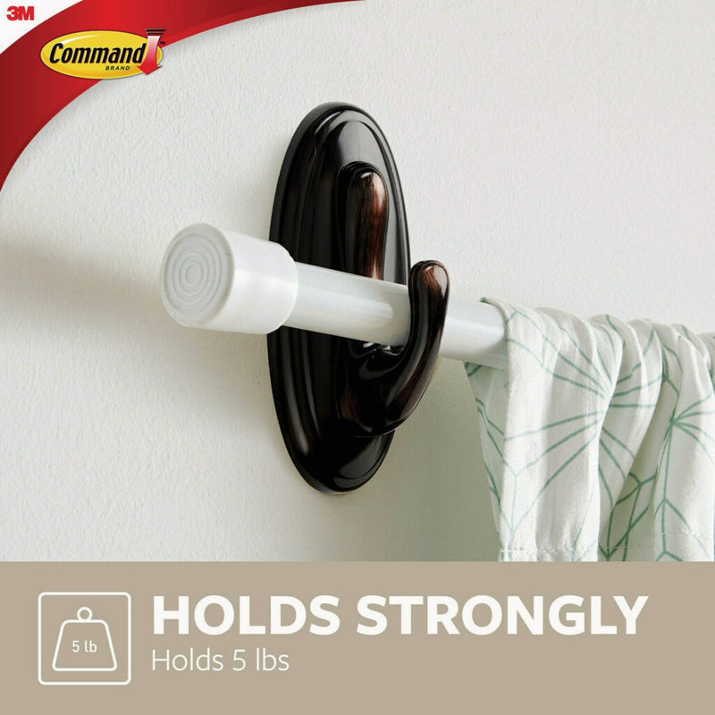 Command Oil Rubbed Bronze Curtain Rod Hook, 2 Hooks, 2 Strips