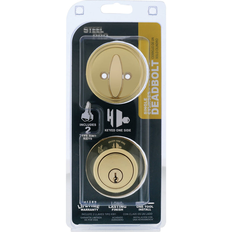 Steel Pro Polished Brass Single Cylinder Deadbolt