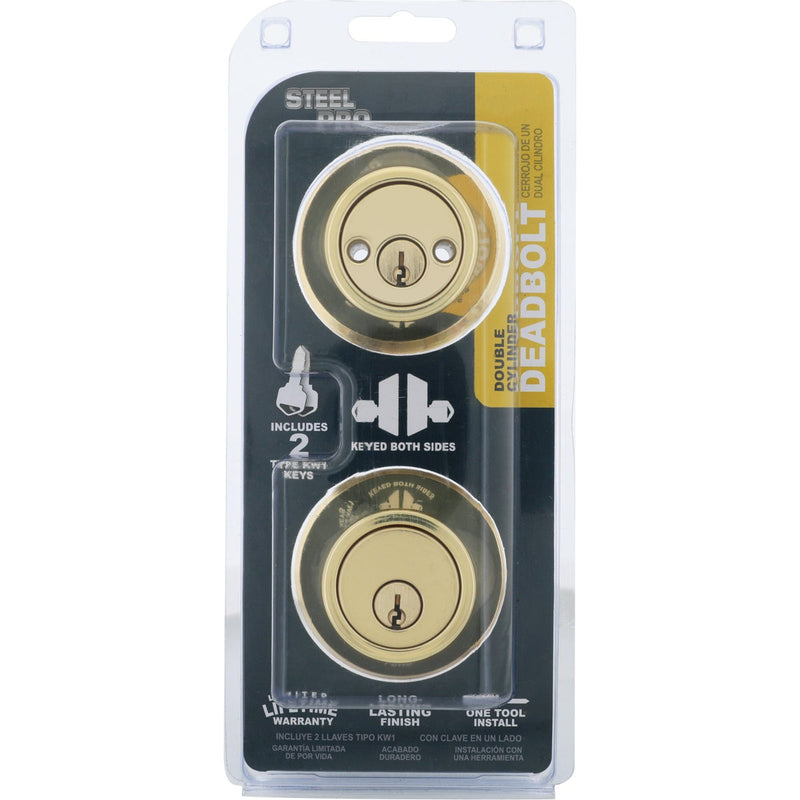 Steel Pro Polished Brass Double Cylinder Deadbolt