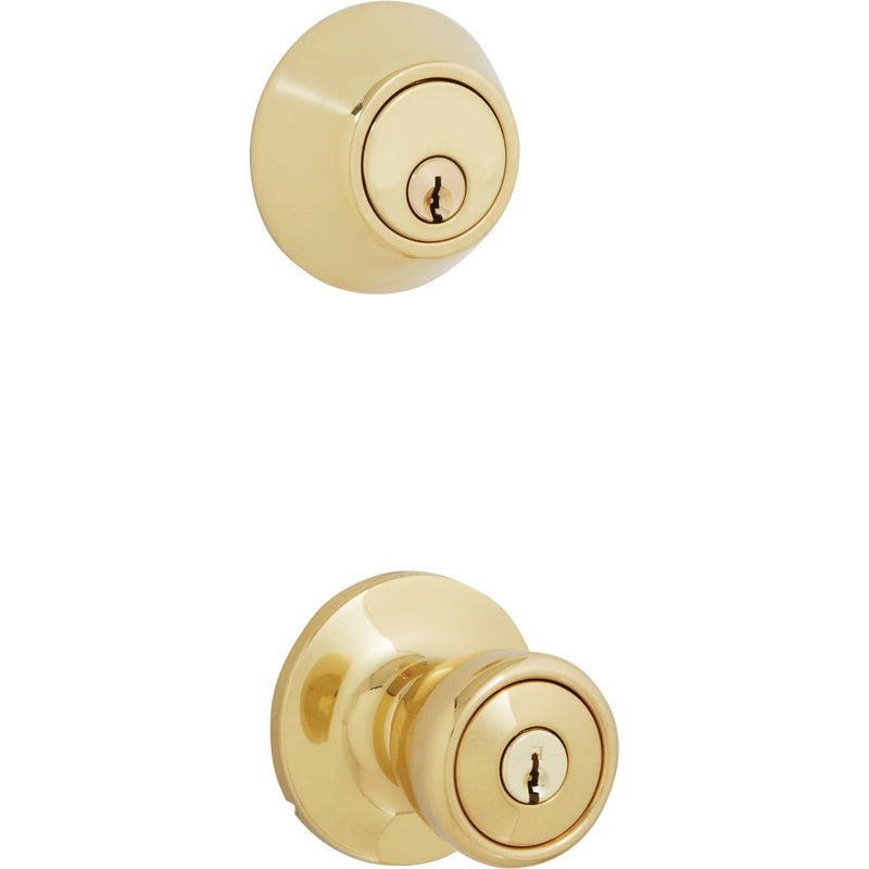 Steel Pro Polished Brass Deadbolt and Door Knob Combo