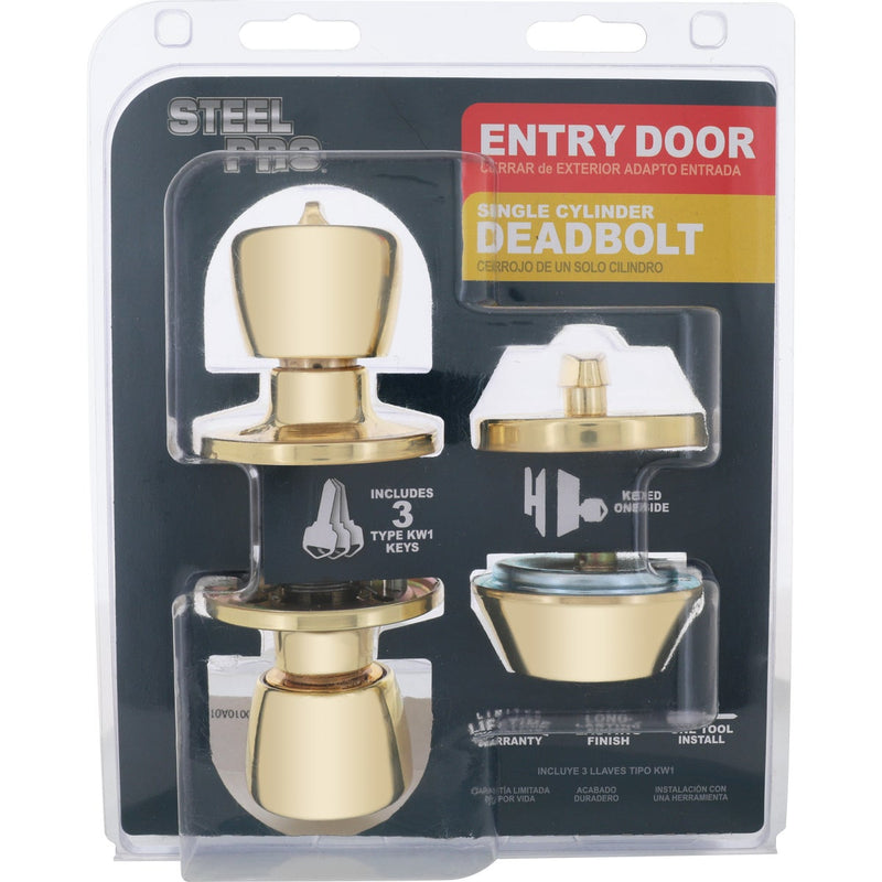 Steel Pro Polished Brass Deadbolt and Door Knob Combo