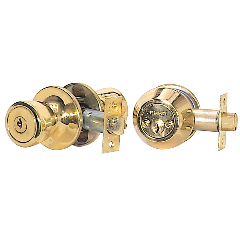 Steel Pro Polished Brass Deadbolt and Door Knob Combo