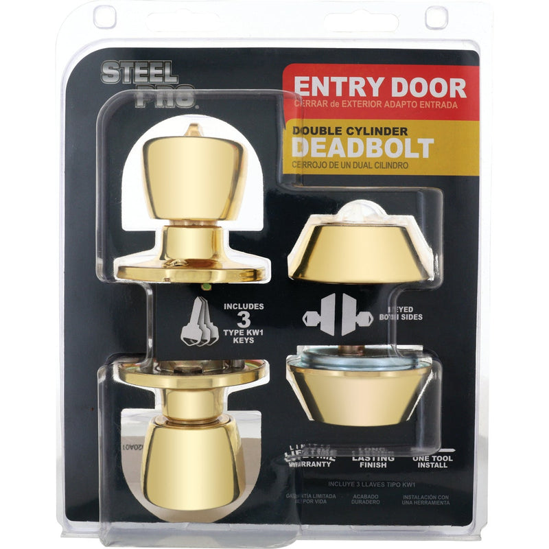 Steel Pro Polished Brass Deadbolt and Door Knob Combo