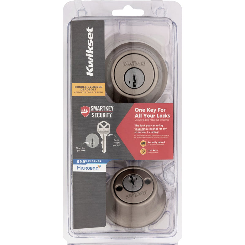 Kwikset 665 Double Cylinder Adjustable Latch Deadbolt with SmartKey, Satin Nickel