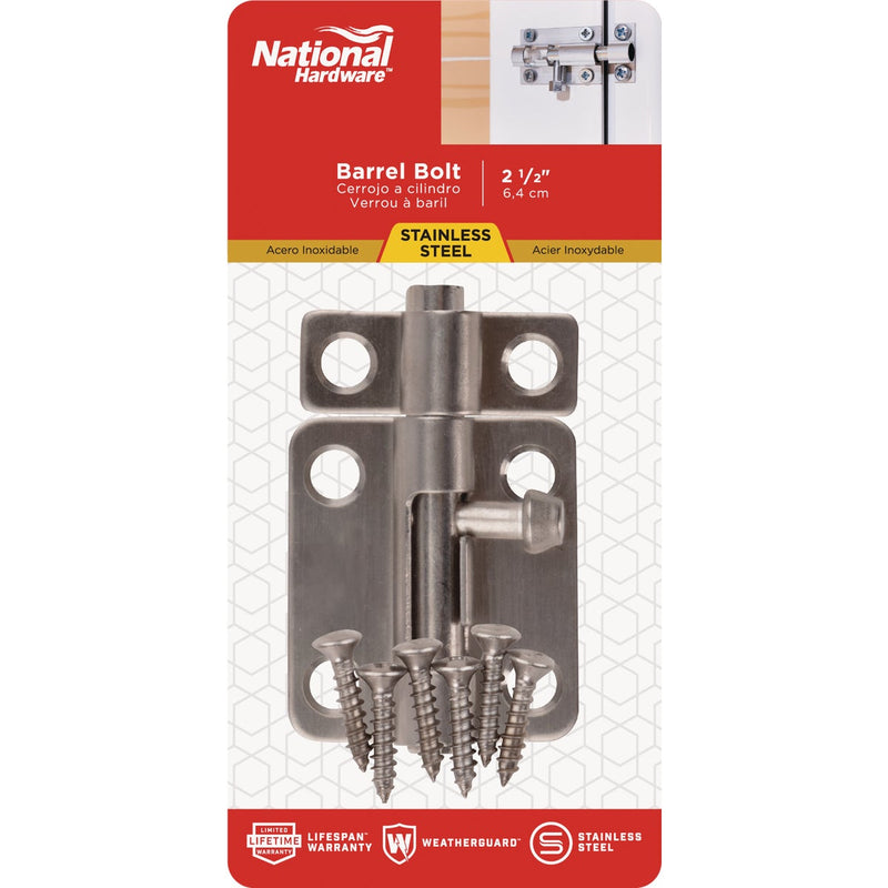 National 434 2-1/2 In. Stainless Steel Door Barrel Bolt