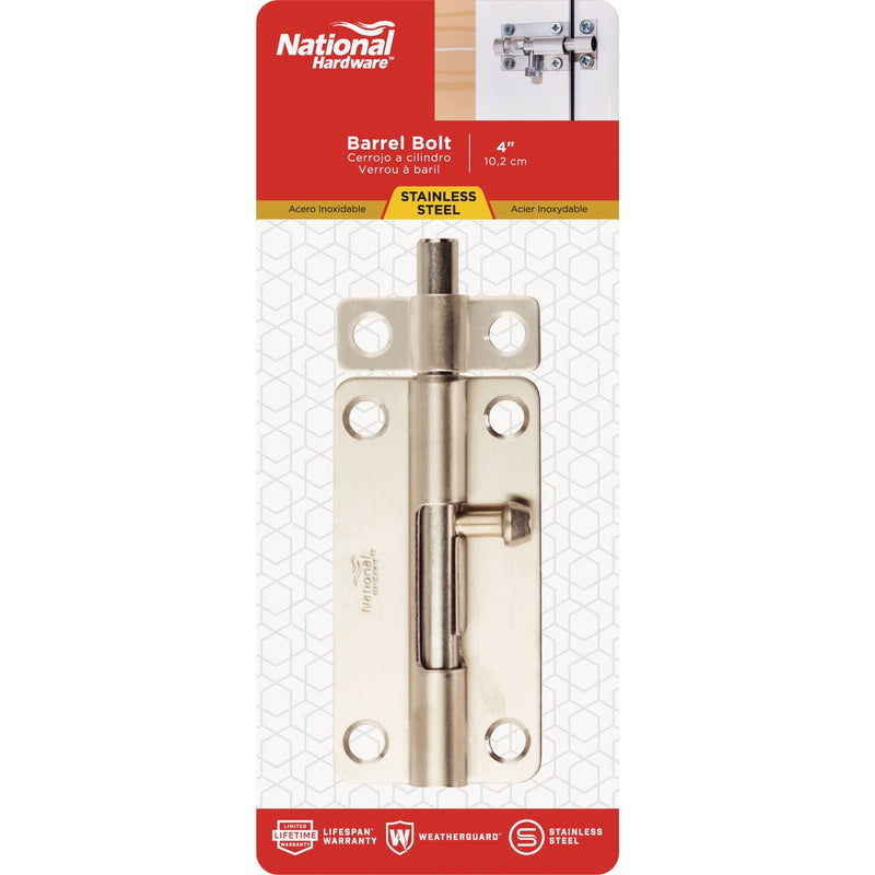 National 434 4 In. Stainless Steel Door Barrel Bolt